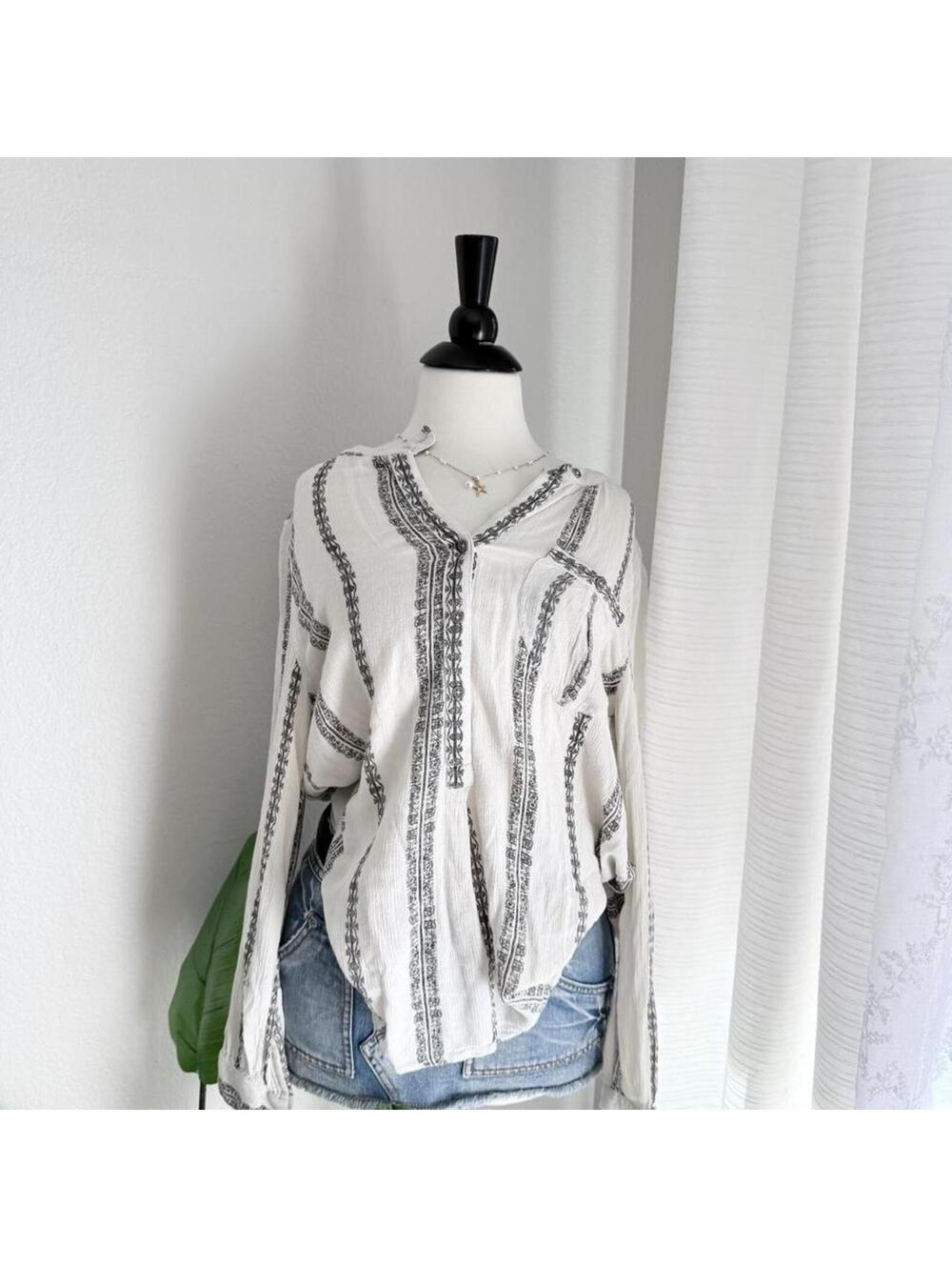 Free People Boho Gauze Button Top
